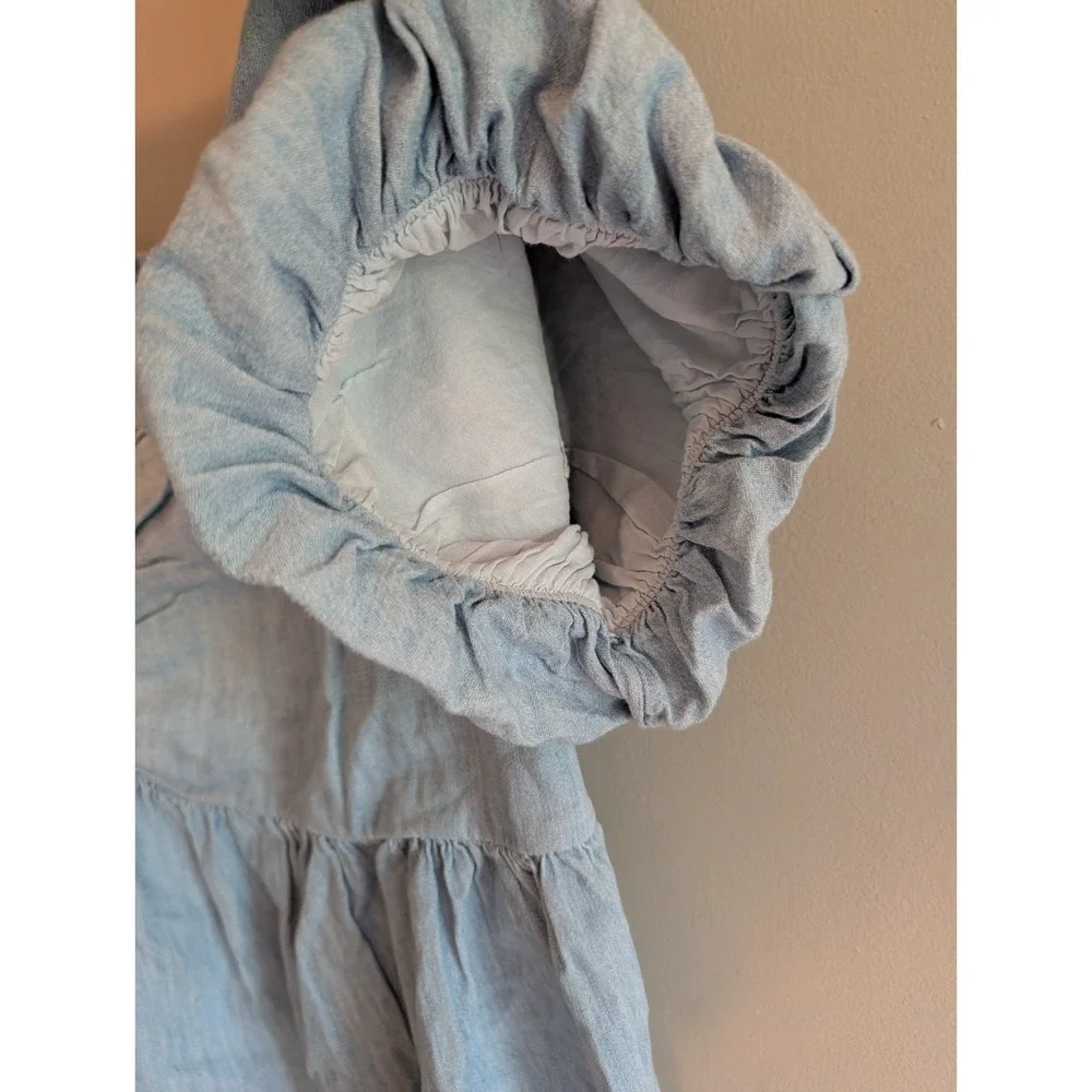 Old Navy 3X Denim Chambray Peasant Top‎ Puff Sleeve Smocked Boho Prairie Cottage